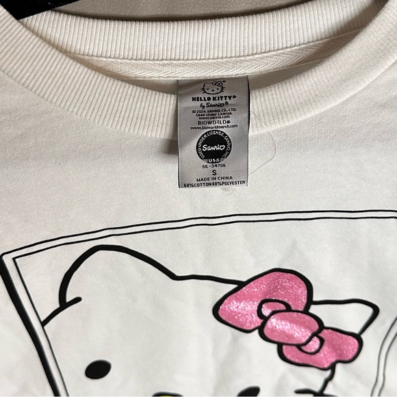 Sanrio Hello Kitty Glitter Crew Neck Long Sleeve Sweatshirt - White size S - Picture 3 of 14